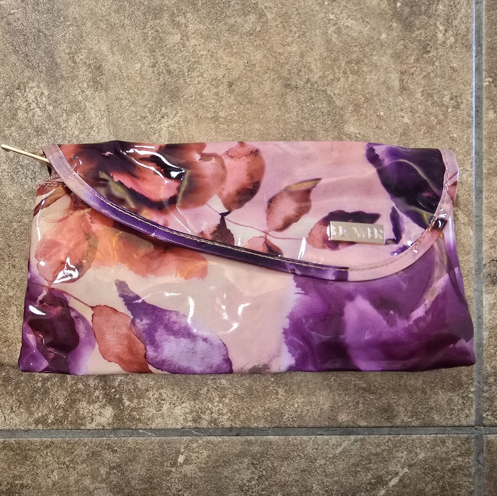 Multicolored FLOWER Foldover Cosmetic Clutch
